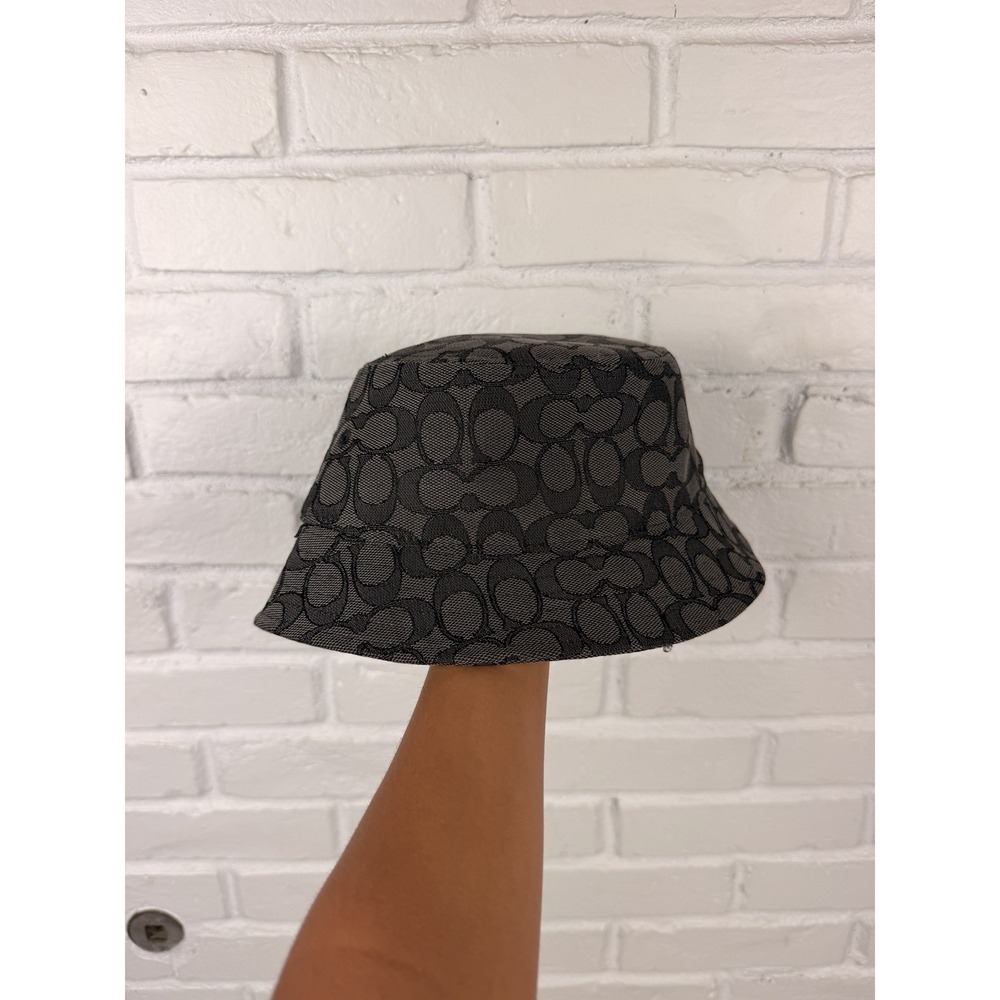 Coach CH401 Signature Jacquard Bucket Hat XS/S Black Gray Monogram Logo